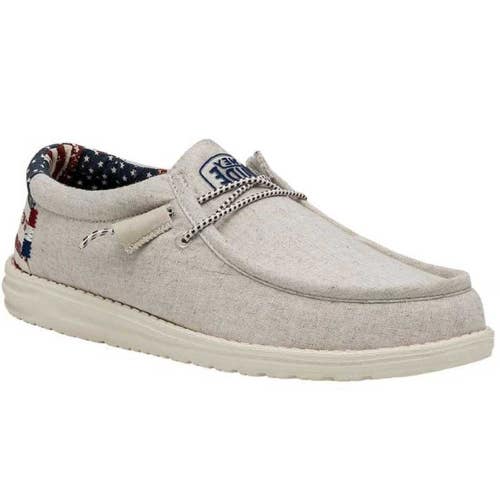 Hey Dude Wally Patriotic 40001-1K1 Men's 8 Off-White Canvas Casual Shoes HAWK729