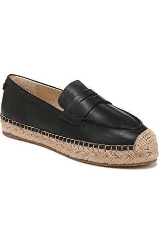Sam Edelman Kai Loafer Womens 8.5 Black Leather Moc Toe Espadrille Shoes HAWK768