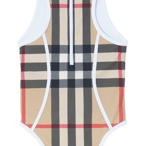Burberry Vine Check Swimsuit Kids 12Y Brown Stretch Sleeveless One-Piece JZZ28