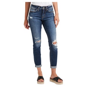 Silver Jeans Co. Suki Jeans Womens 26x27 Blue Distressed Rolled-Cuff Curvy JZZ59
