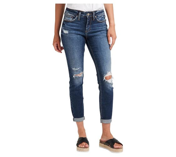 Silver Jeans Co. Suki Jeans Womens 26x27 Blue Distressed Rolled-Cuff Curvy JZZ59