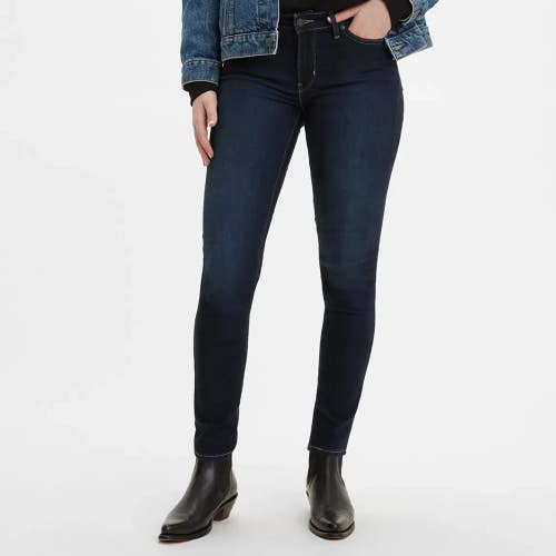 Levi's 711 Jeans Women's 24x28 Navy Blue Denim Mid Rise Skinny Leg Zip Fly JZZ58