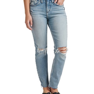 Silver Jeans Co. Beau Jeans Womens 31x28 Blue Distressed Mid Rise Slim Leg JZZ60