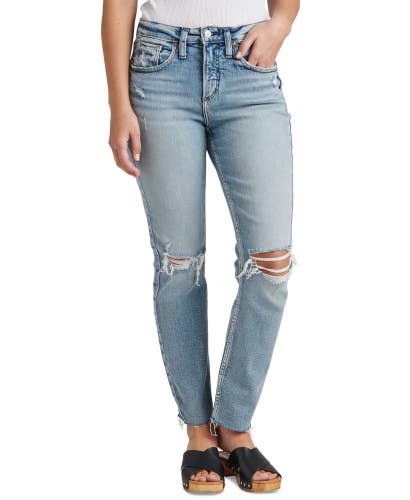 Silver Jeans Co. Beau Jeans Womens 31x28 Blue Distressed Mid Rise Slim Leg JZZ60