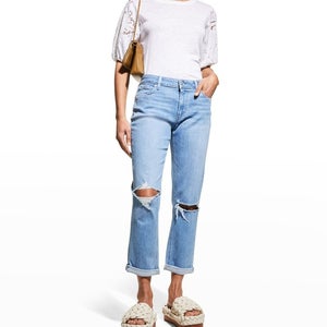 Paige Brigitte Jeans Womens 29 Blue Denim Ripped High Rise Cuffed Straight JZZ73