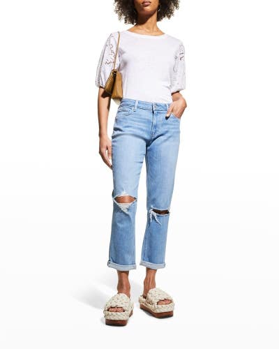 Paige Brigitte Jeans Womens 29 Blue Denim Ripped High Rise Cuffed Straight JZZ73