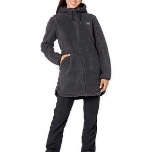 L.L.Bean Mountain Pile Coat Women S Alloy Gray Fleece Full Zip Hooded Cozy JZZ11