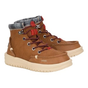Hey Dude Bradley 42139-21N Boots Kids US 4 Cognac Leather Moc Toe Ankle NIN307
