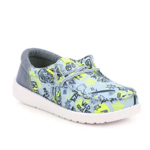 Hey Dude Wally Funk Graffiti Mix 42627-425 Toddler US 6 Blue Casual Shoes NIN312
