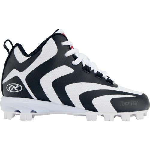 Rawlings Rookie 179261 Youth US 2 Black White Mid Top Baseball Cleats NIN1236