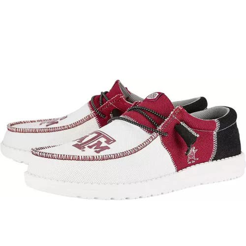 Hey Dude Wally Tri Texas Men's US 10 White Maroon Slip-On Comfort Shoes NIN355