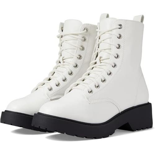 MIA Lykee Boots Women's US 10 White Round Toe Lace Up Block Heel Combat JOBB508