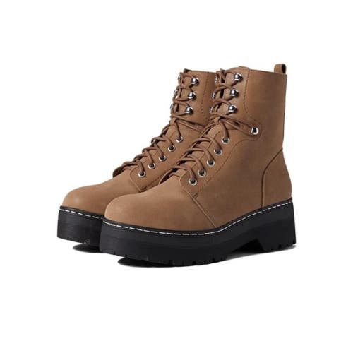 MIA Cedrick Boots Women's 9.5 Taupe Round Toe Lace Up Mid Calf Platform JOBB467