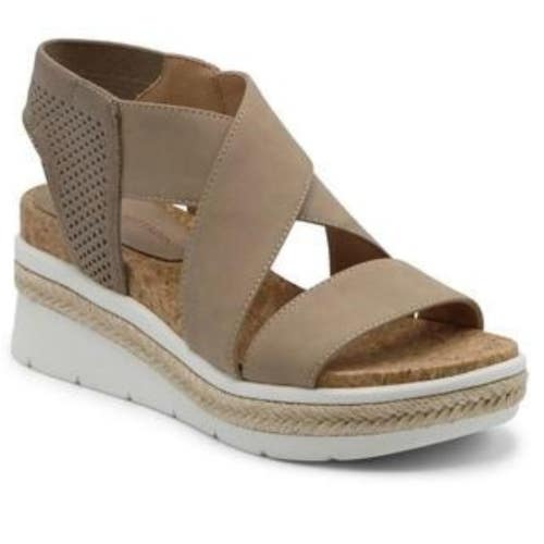 Adrienne Vittadini Carrie Sandals Women's 7 Beige Wedge Heel Espadrille HAWK297