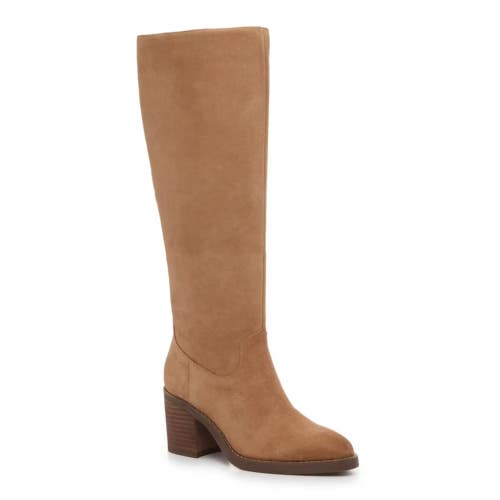 Crown Vintage Deni Boots Women's US 9 Beige Suede Block Heel Knee High HAWK461