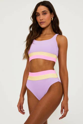 Beach Riot Mackenzie Bikini Top Women's Large Purple Colorblock Swimwear GBO1220