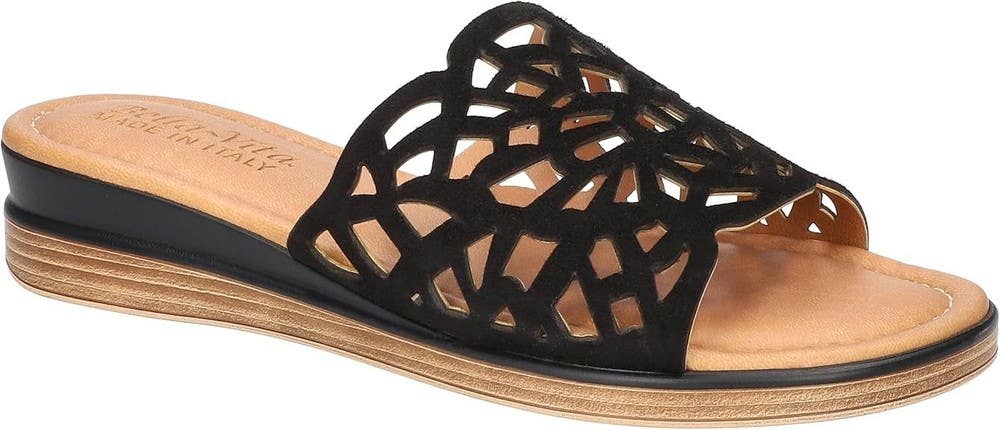 Bella Vita Cas-Italy Sandals Women's US 10 Black Leather Wedge Heel GAL1834