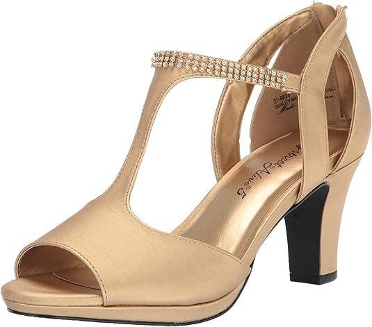 Easy Street Flash Women's US 7 Gold Rhinestone T-Strap Dress Sandals GAL1371
