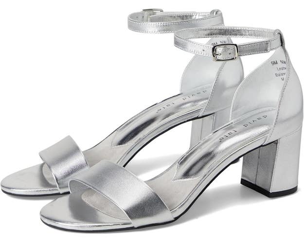 David Tate Timeless Sandals Women's US 9.5W Silver Leather Block Heel GAL1943
