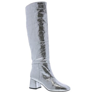 Bellini Remi Boots Women's 13 Silver Crinkle Metallic Pull On Knee High GAL1719