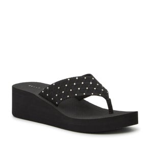 Kelly & Katie Talor Sandals Women 8 Black Rhinestone Toe Post Wedge Heel GAL1053