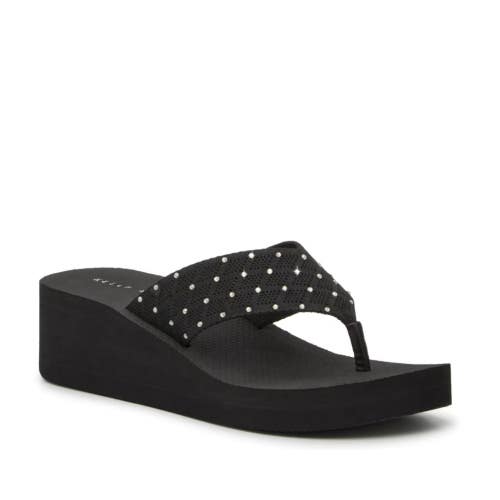 Kelly & Katie Talor Sandals Women 8 Black Rhinestone Toe Post Wedge Heel GAL1053