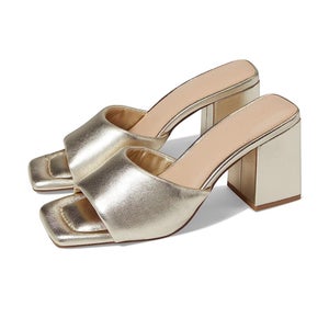 Faryl by Farylrobin Zoey Sandal Women 12 Gold Leather Slip-On Block Heel GAL1089