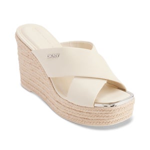 DKNY Maryn Espadrille Womens US 8.5 Bone Crossband Platform Wedge Sandal GAL1198
