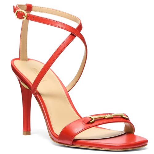 Michael Kors Lena Sandals Women's 6 Red Leather Square Toe Stiletto Heel GAL1721