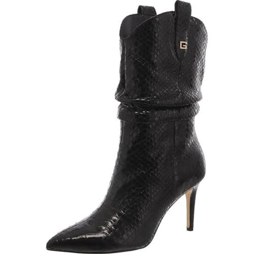 Guess Benisa Boot Women 11 Black Croco Leather Pointed Toe Stiletto Heel GAL1398