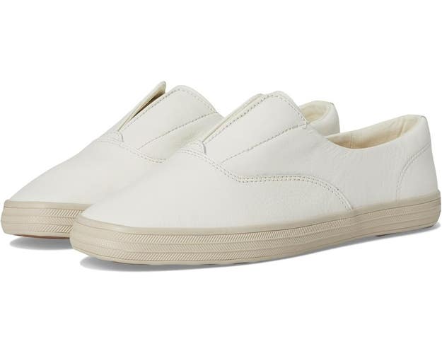 Keds Champion Square Toe Sneakers Womens 7.5 White Leather Slip On Shoes GAL1936
