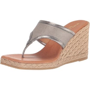 Andre Assous Arabella Sandals Women 11 Metallic Taupe Slip On Wedge Heel GAL1497