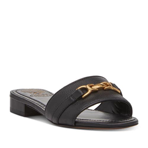 Vince Camuto Maxine Sandals Women's US 8 Black Leather Round Toe Slide GAL1259