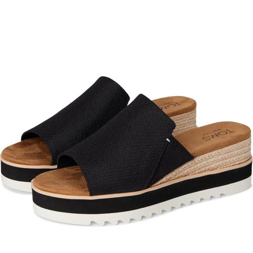 Toms Diana 10019736 Sandal Women's US 9.5 Black Canvas Wedge Heel Mule GAL1036