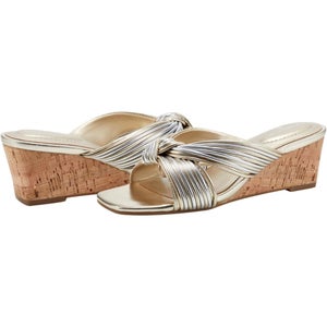 Bandolino Sassier Sandals Women's 8 Gold Knot Detail Wedge Heel Slip On GAL1201