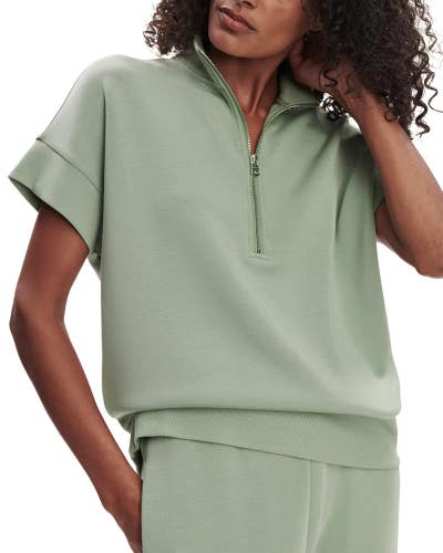 Varley Ritchie Sweatshirt Women's 2XS Loden Frost Half Zip Short Sleeve GBO1186