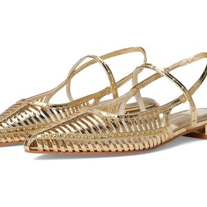 Dolce Vita Phinly Ballet Flat Womens 6.5 Gold Distressed Leather Cut-Out GAL1181