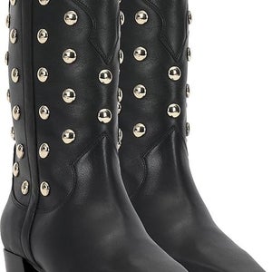 Vince Camuto Prilie Women 8 Black Leather Studded Snip-Toe Western Boots GAL1780