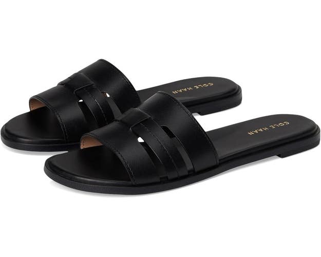 Cole Haan Flynn Slotted Sandals Women's 8.5 Black Leather Comfort Slide GAL1424