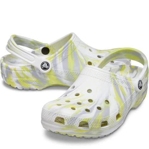 Crocs Classic 206867-1FJ Clogs Men's US 10 White Microchip Marbled Shoes GAL936