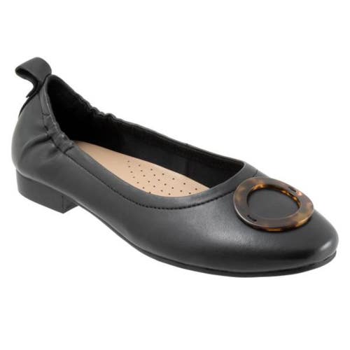 Trotters Gia Ornament T2324-001 Ballet Flat Women's US 8W Black Leather GAL1307
