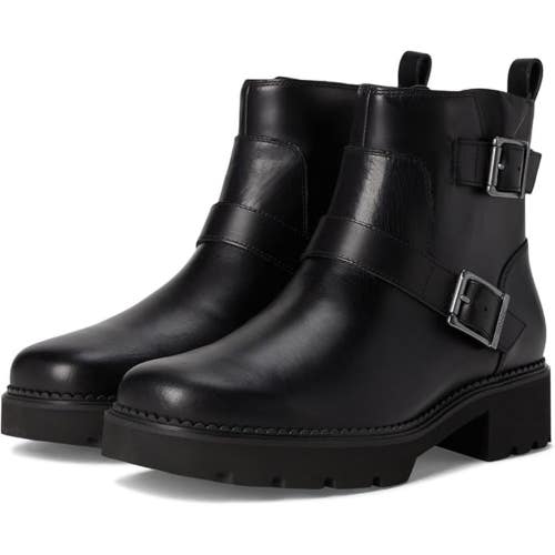 Vionic Folsom Boots Women's 7 Black Leather Side-Zipper Ankle Booties GAL1910