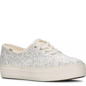 Keds Fashion Sneakers Women's US 7 Cream Glitter Low Top Platform Shoes GAL1527