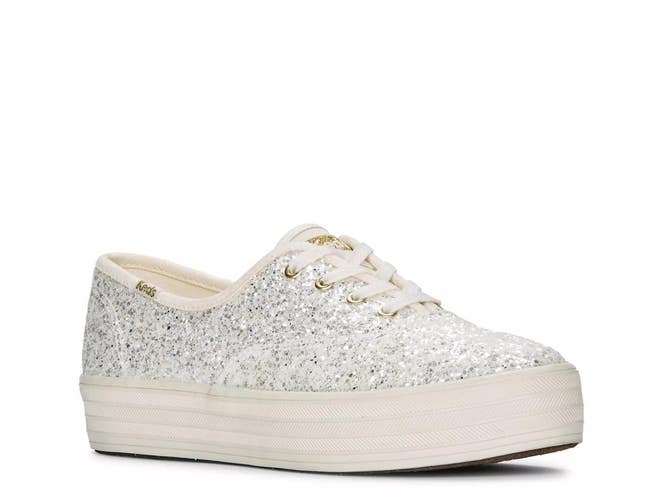 Keds Fashion Sneakers Women's US 7 Cream Glitter Low Top Platform Shoes GAL1527