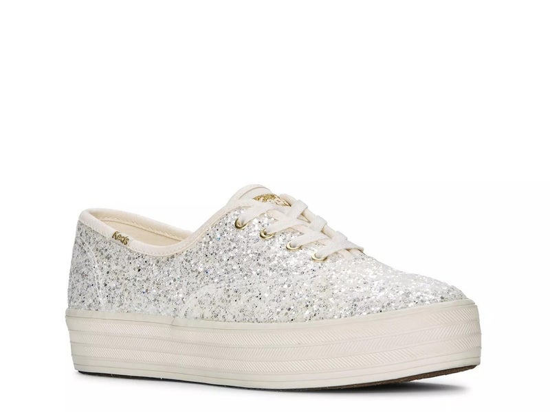 Keds Fashion Sneakers Women's US 7 Cream Glitter Low Top Platform Shoes GAL1527