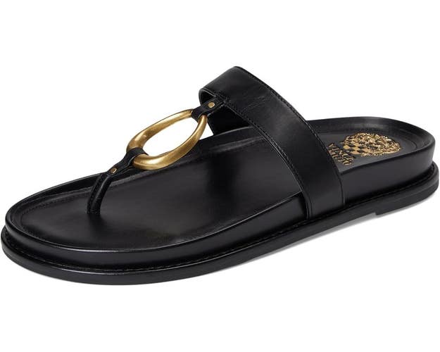 Vince Camuto Genri O-Ring Thongs Women's 11 Black Leather Slip On Sandal GAL1422