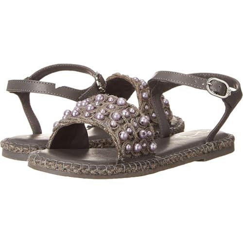Sam Edelman Holly Sandals Girls US 1 Gray Beaded Open Toe Ankle Strap GAL1061 .
