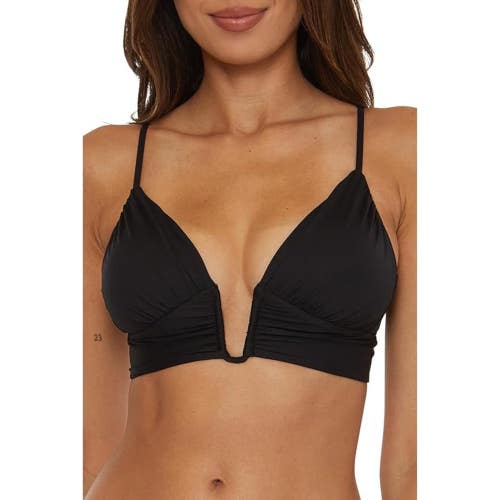 BECCA by Rebecca Virtue Color Code Bikini Top Womens Large Black Shirred GBO1160