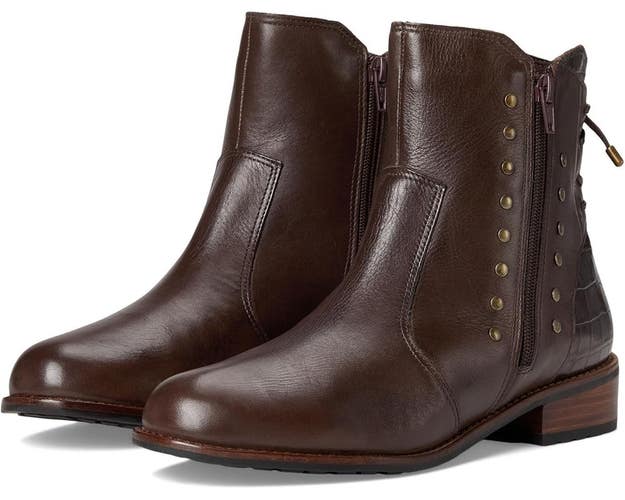 David Tate Maestro Boots Womens US 9.5 Brown Leather Studded Side Zipper GAL2099