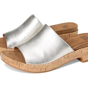 Sofft Cass Sandals Women's US 10 Silver Leather Round Toe Slip On Slide GAL2086